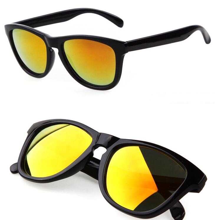 black frame gold lens frogskin style sunglasses