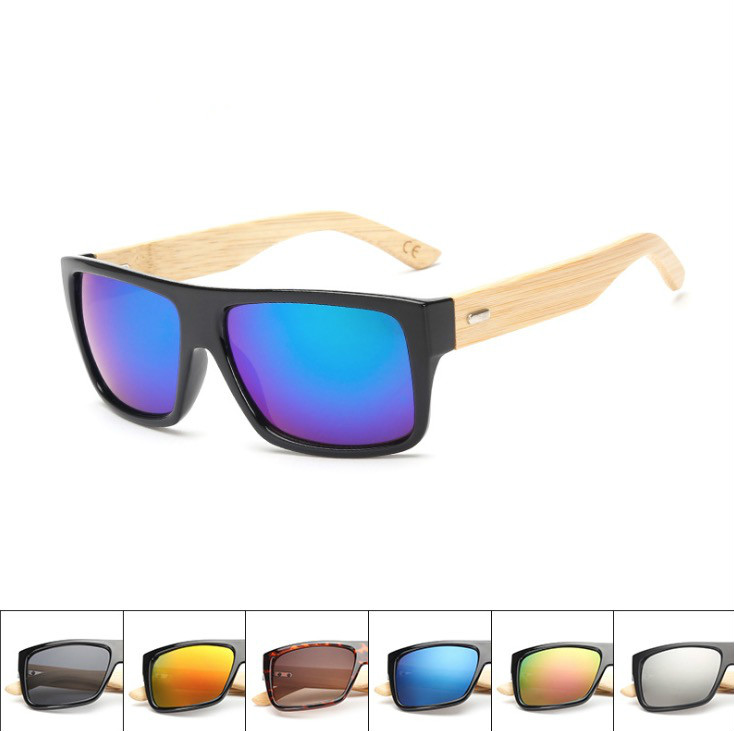 Polarized Square Frame sunglasses with wooden arm